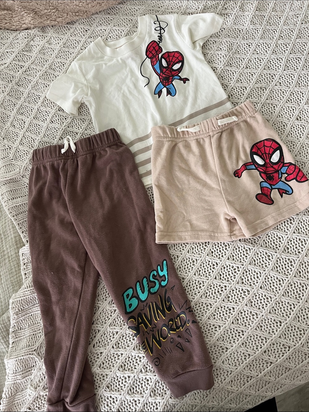 Marvel Kids 3-Piece Outfit Set in Cream, Brown, and Tan with Spider-Man